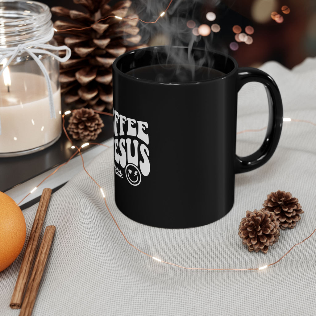 Coffee & Jesus" Black Ceramic Mug — Naiah Soul Funny Christian Coffee Mug, Faith-Based Gift