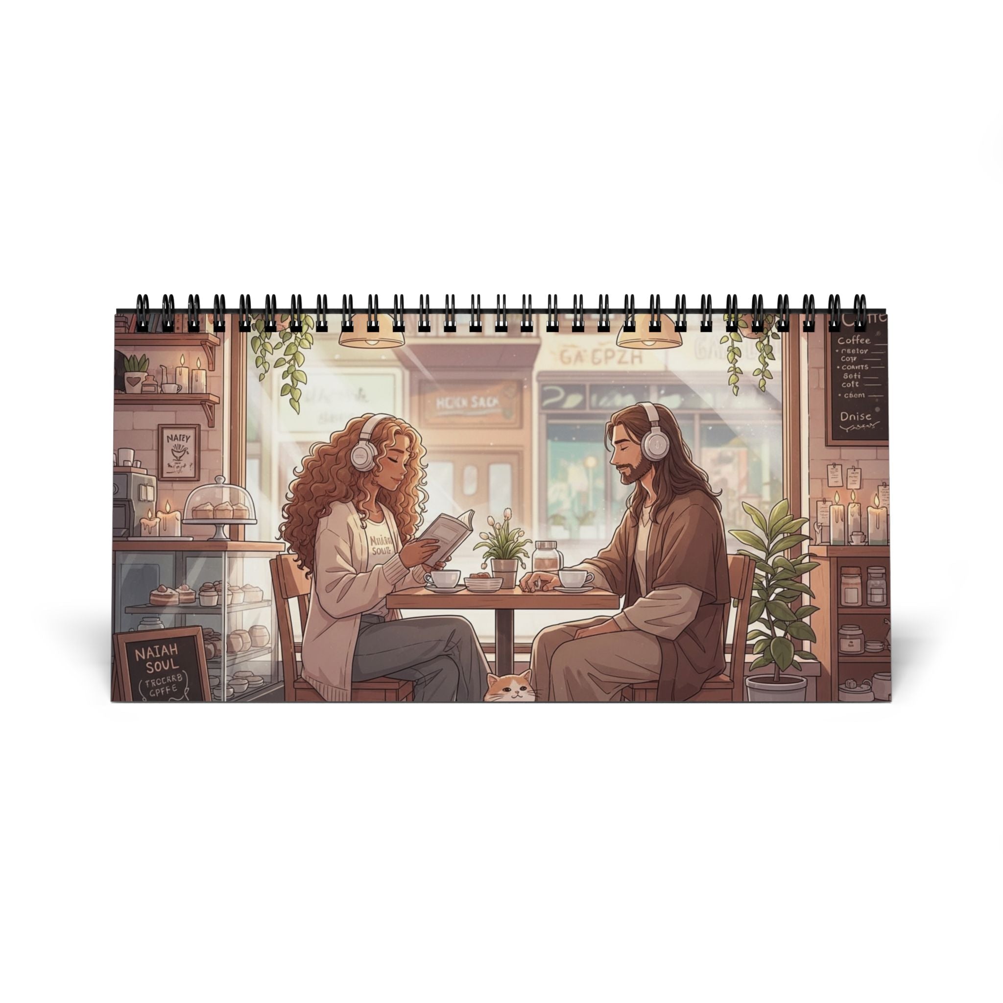 2026 Desktop Calendar | Naiah Soul Cozy Café Illustration | Monthly Planner with Stand | Cottagecore Desk Decor