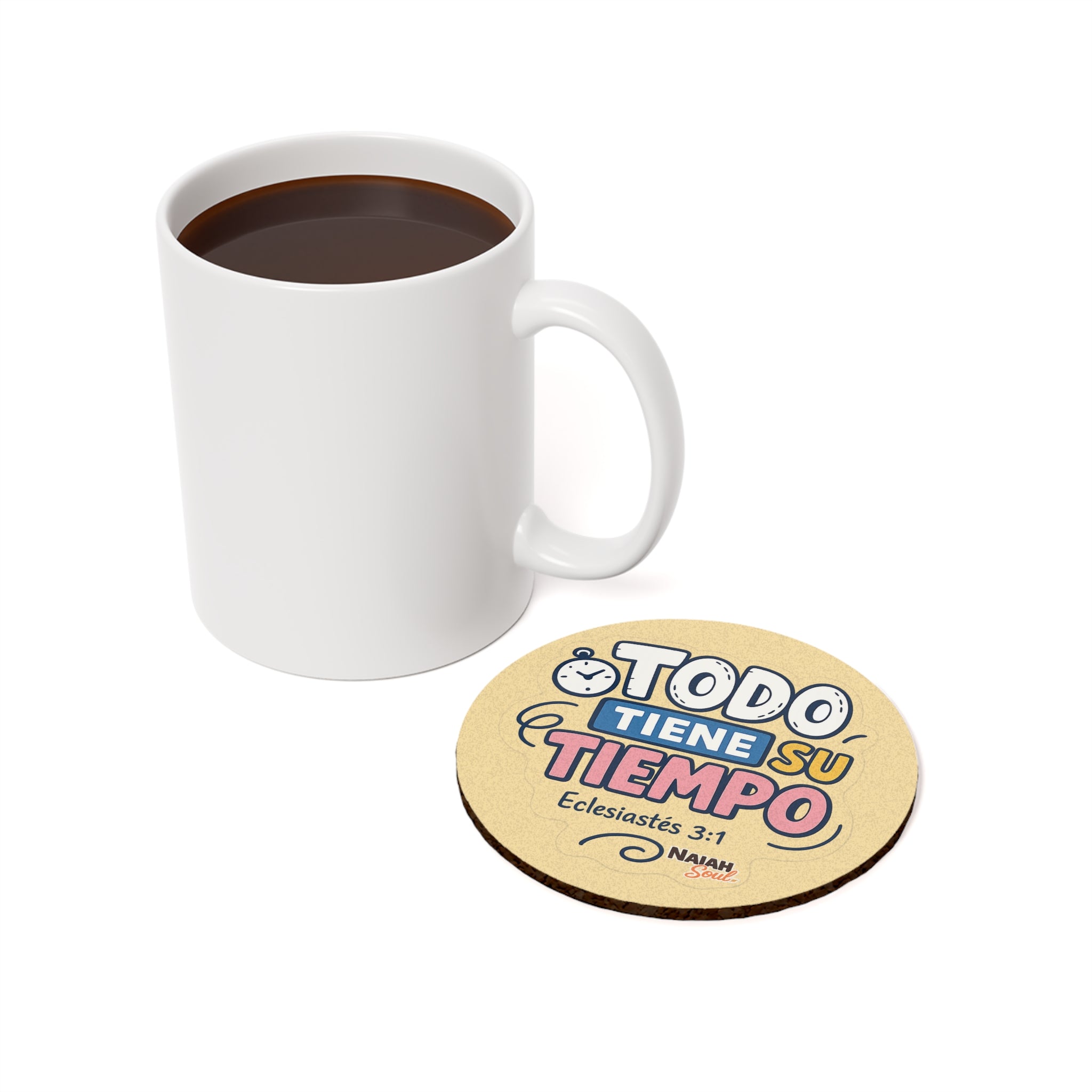"Todo Tiene Su Tiempo" Spanish Scripture Coaster | Ecclesiastés 3:1 | Naiah Soul Cork-Back Drink Coaster, Christian Gift