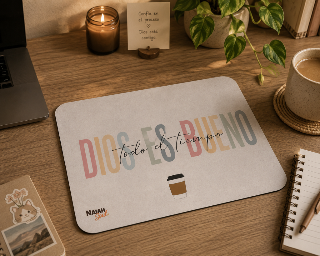 Mouse Pad — "Dios Es Bueno Todo El Tiempo" Inspirational Coffee Desk Mat