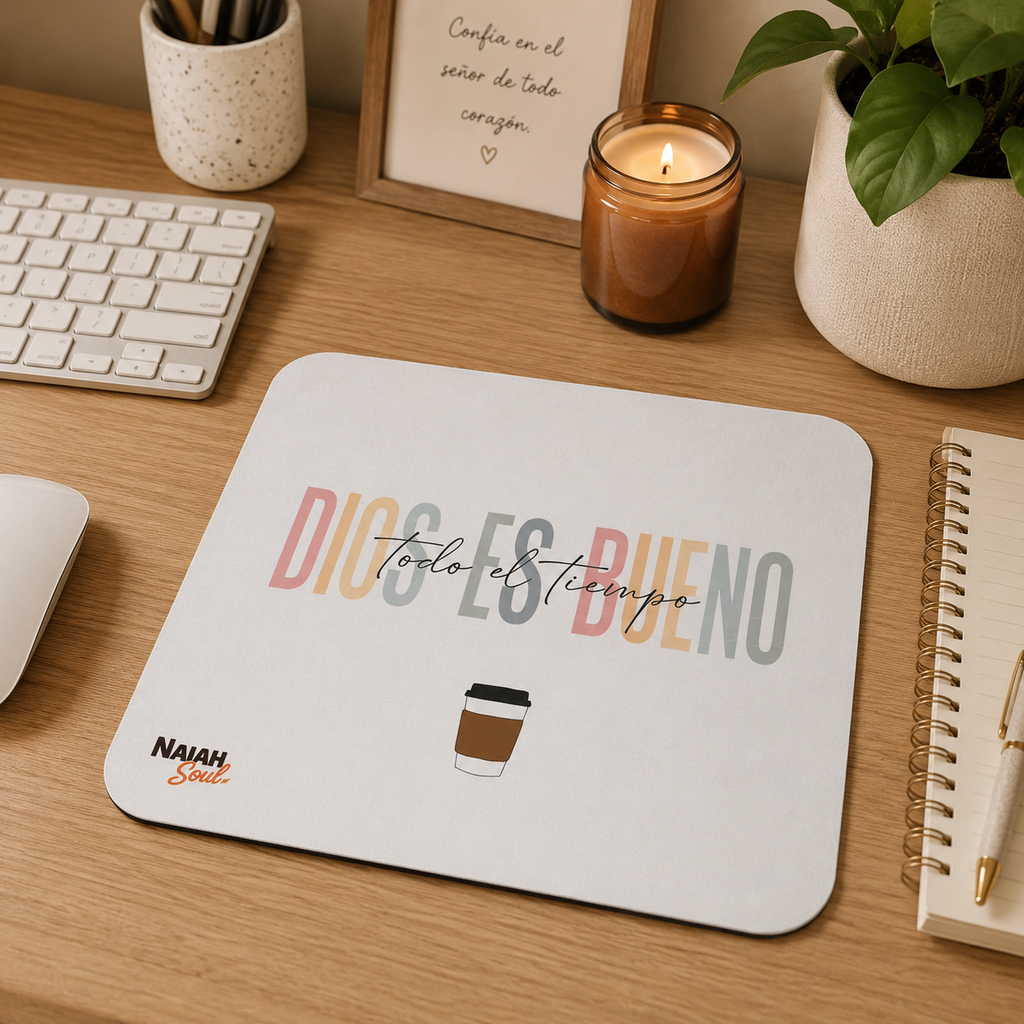 Mouse Pad — "Dios Es Bueno Todo El Tiempo" Inspirational Coffee Desk Mat