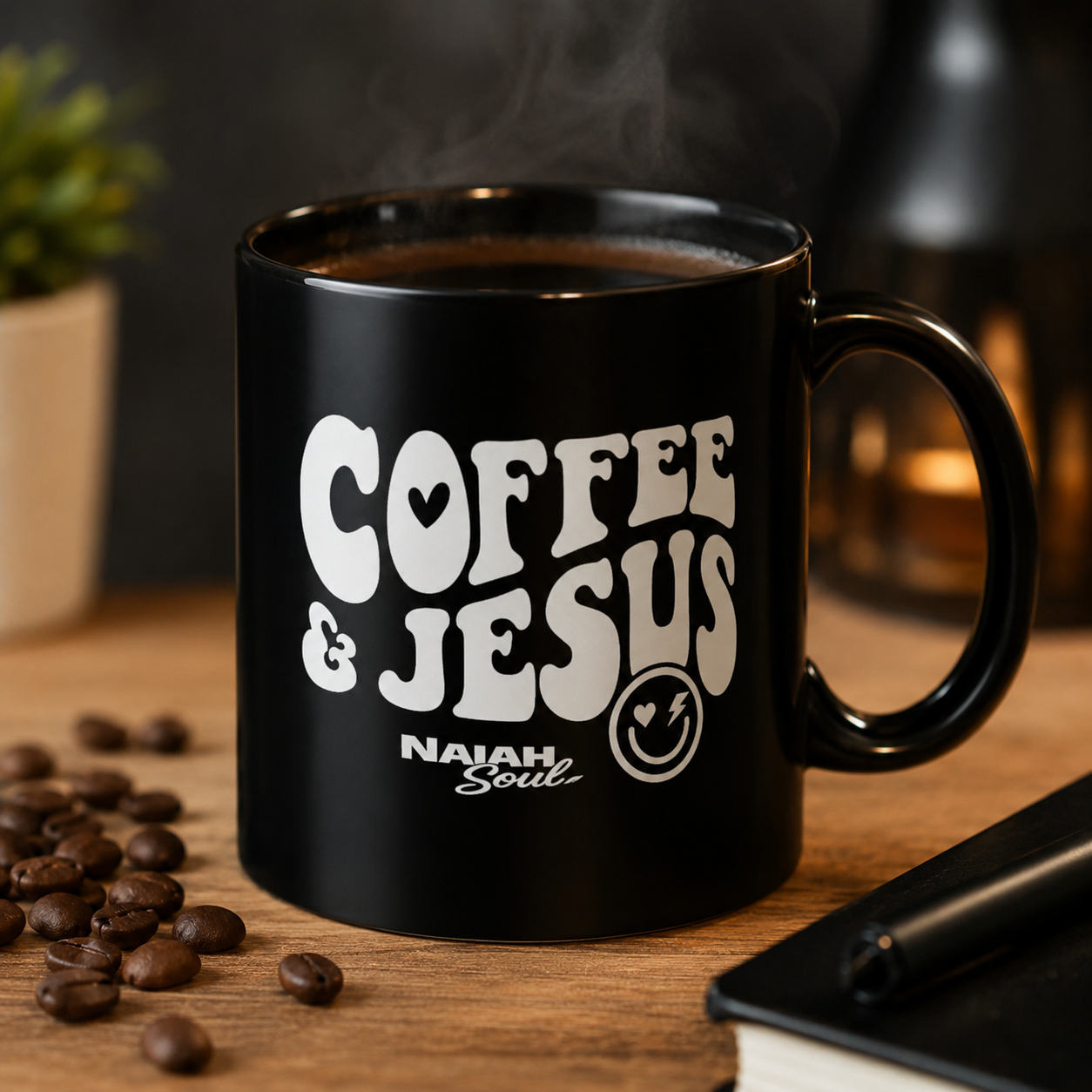 Coffee & Jesus" Black Ceramic Mug — Naiah Soul Funny Christian Coffee Mug, Faith-Based Gift
