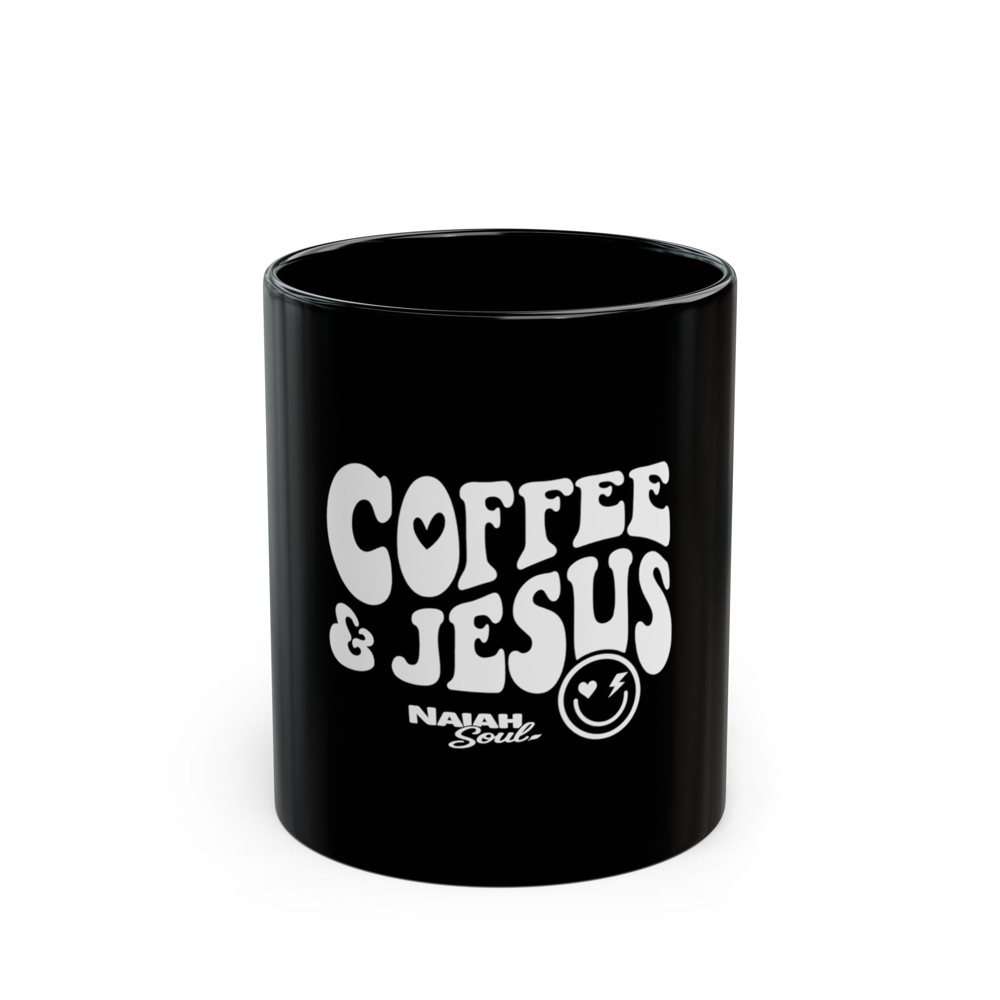 Coffee & Jesus" Black Ceramic Mug — Naiah Soul Funny Christian Coffee Mug, Faith-Based Gift